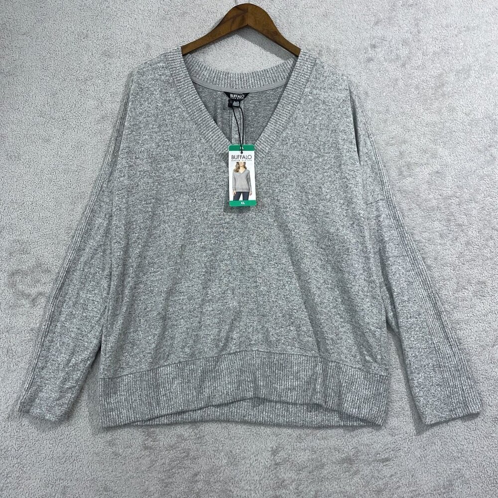 NEW Buffalo David Bitton Womens XL Gray V-Neck Sweater Super soft